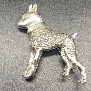Vintage Silver Tone Faux Marcasite French Bulldog Brooch Pin